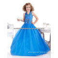 Sexy V-neckline beaded sequined ball gown halter blue flower girl pageant dress CWFaf5227